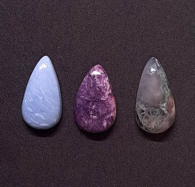 Lot Cabochons #01, Owyhee Opal, Moosachat, Lepidolith