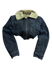 Levis Cropped Denim Jacket Sherpa Lined Vintage Blue Y2K Cozy Winter Style
