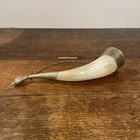 Vintage White Metal Mounted Drinking Horn With Engraved Animal Foliage Dec