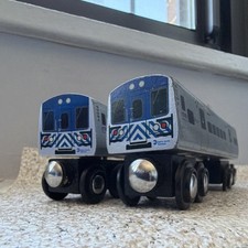 Munipals Metro-North Railroad Wooden Toy Train Brio Compatible Blue Silver