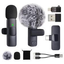 USB C Phone Microphone for iphone Android Tablet ipad PC Wireless Lavalier Mi...