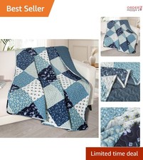 50x60 Microfiber Quilt Throw Boho Patchwork Reversible Blue All Season Blanket