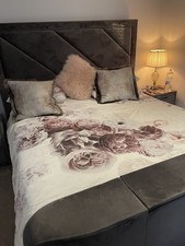 SUPERKING SMART TV BED LUXURY DARK GREY VELVET WITH OTTOMAN 3yrs old