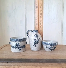 LOT 3 Vintage Salt Glazed Miniature Pottery 1:6 - 1:8 Scale Crock, Jug, Bowl