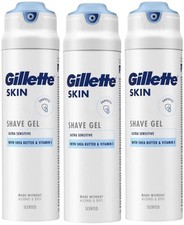 3 x 200ml Gillette Skin Ultra Sensitive Shave Gel with Shea Butter & Vita E 24.92 per litre