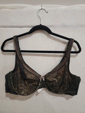   Cacique Lane Bryant Bra 44C Black Lace Tan Unlined Full Coverage Underwire