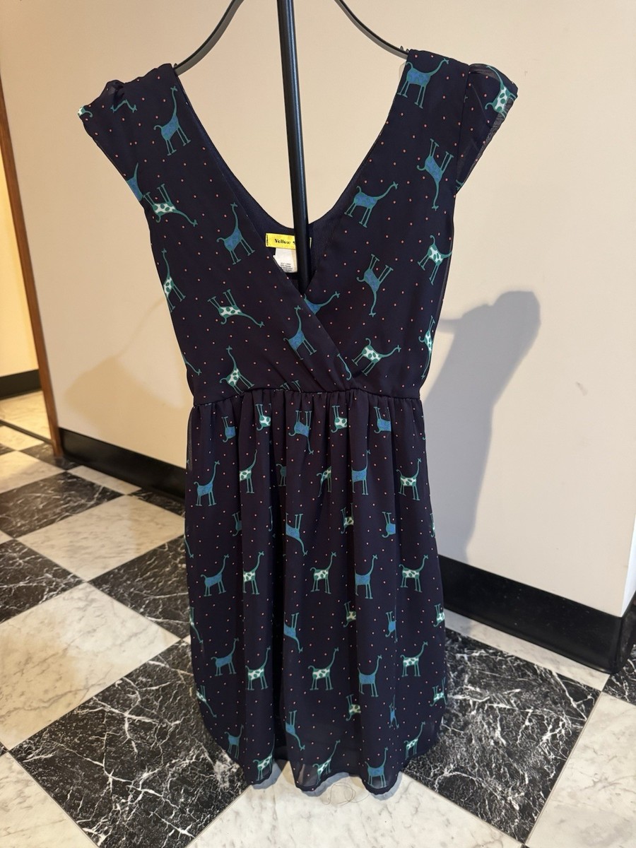 Yellow Star Giraffe Print Dress Small Navy Fit & Flare Sleeveless Retro  Novelty | eBay