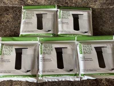 Lot of 5 Toddy Cold Brew Paper Filter Bags 20 Count Size OS Filters New 100 Tota