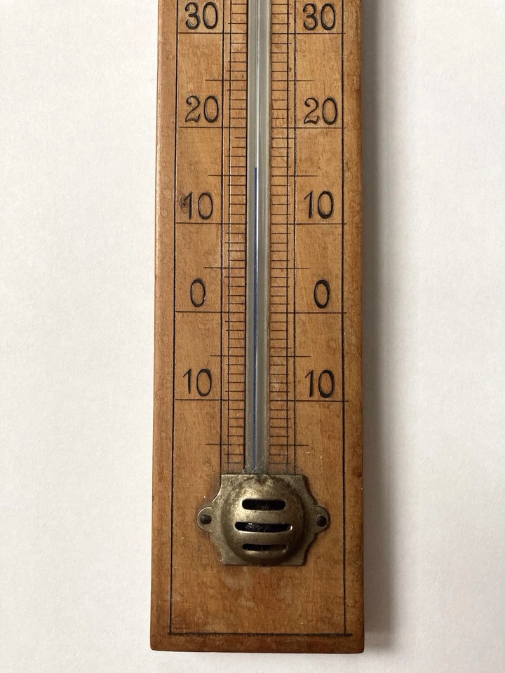 PETIT THERMOMÈTRE ANCIEN EN BOIS NATUREL ART DÉCO VERS 1930 en TB ÉTAT - Photo 3/4
