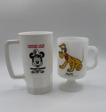 Vintage Disney Mickey Mouse & Pluto Breakfast Cups – USA Made – Plastic & Glass