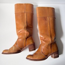 Vintage 70s Frye Campus Boots Size 8.5 Tan Leather Tall Knee High Made in USA