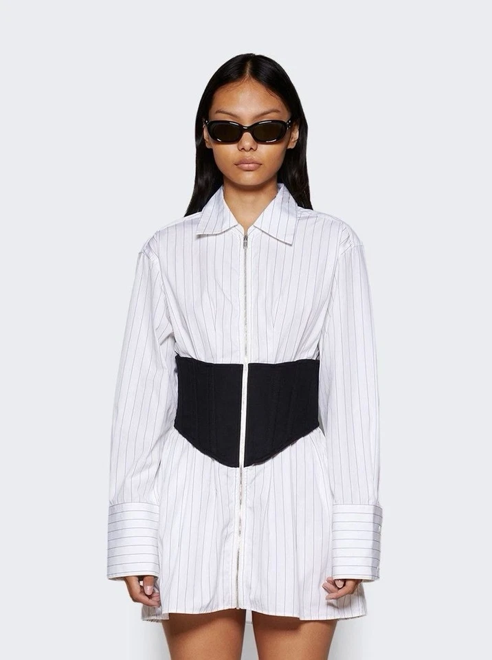 Vestido Corsé Camisa Interna DION LEE $870 Blanco con Rayas Negras Talla 2 Foto 2 de 4