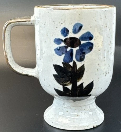 Vintage Otagiri Floral Coffee Mug Cup Brown Speckled Pedestal Stoneware MCM