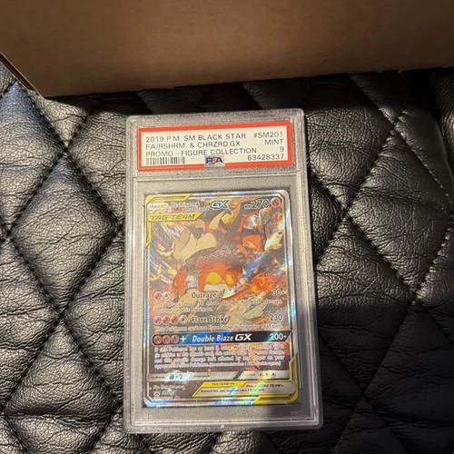 2019 POKEMON SM BLACK STAR PROMO #SM201 RESHIRAM & CHARIZARD GX FULL ART PSA 9