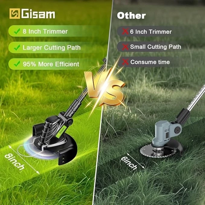 Rasentrimmer mit Akku 8" Bürstenlose Freischneider mit 2x4.0AH Batterie - Bild 3 von 4