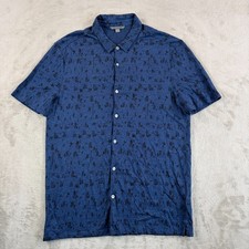 John Varvatos Collection Abstract Print Shirt Men Medium Blue 100 Linen 298