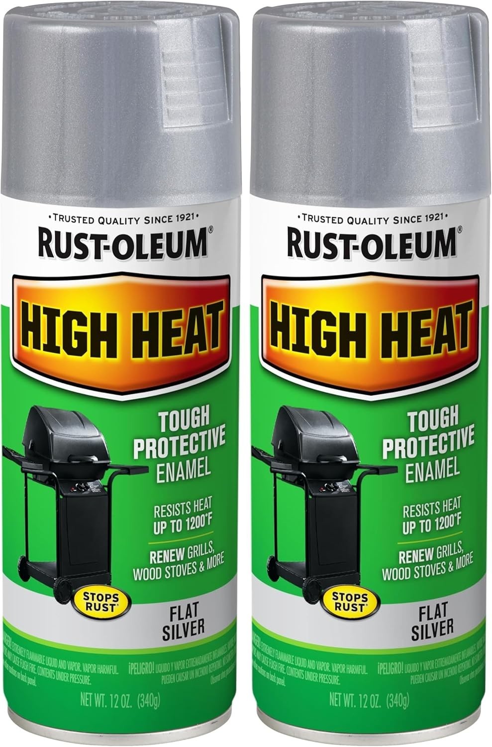 Rust-Oleum 7716830 High Heat Enamel Spray 12 Ounce (Pack of 2), Silver 1200 deg