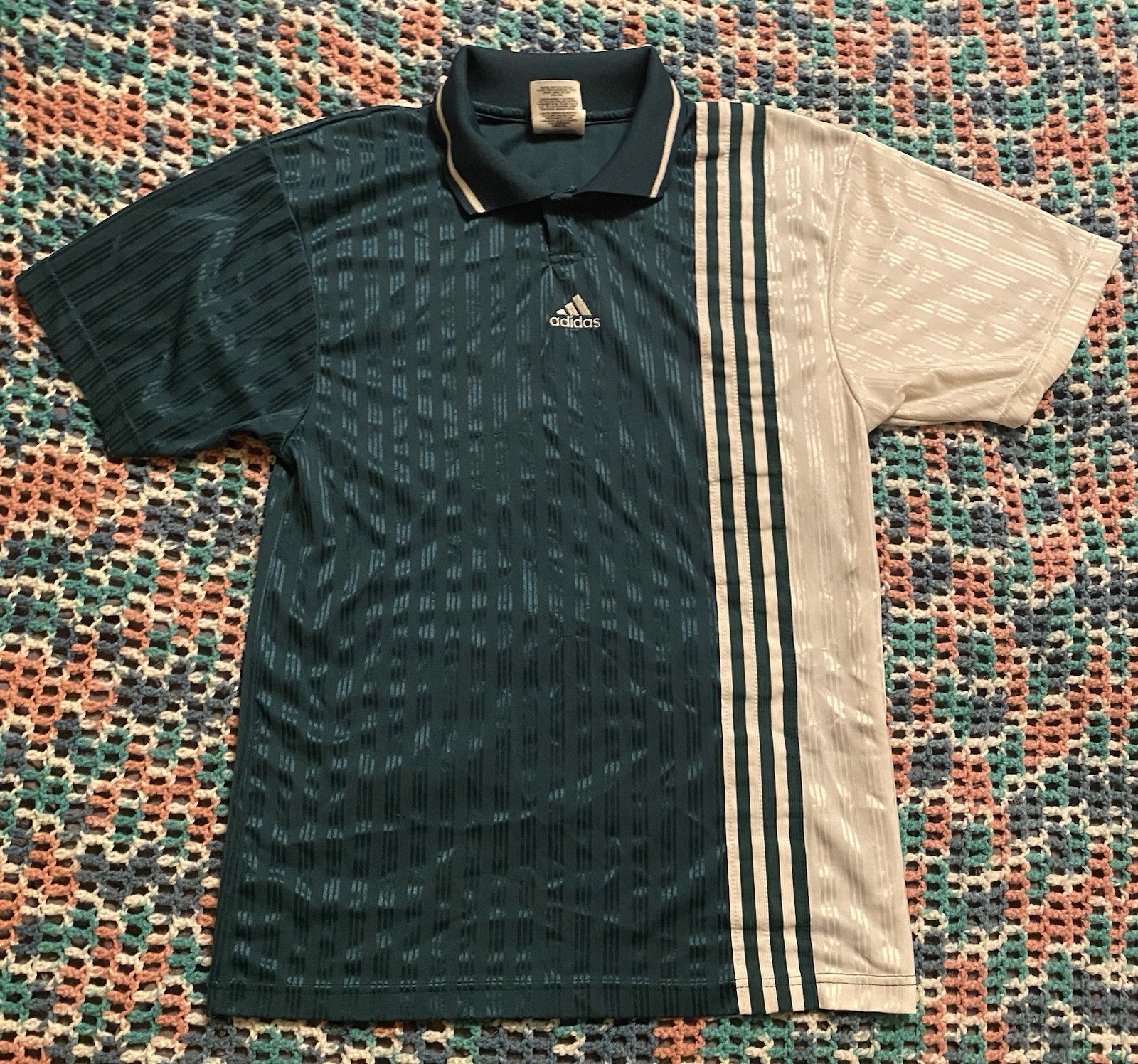 Vintage 90’s Adidas Collared Striped #3 Soccer Jersey Green Size M Made In USA