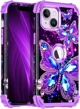 Three Layer Heavy Duty Shockproof Bumper Case for iPhone 13, Glow in Dark Butter