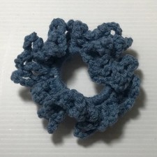 NWT Boho Dusty Blue Handmade Crocheted Hair Scrunchie Ruffle Elastic Tie