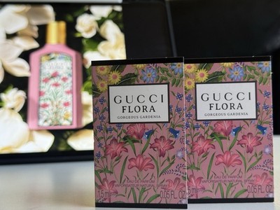 2x GUCCI Flora Gorgeous Gardenia Eau De Parfum EDP Sample Spray .05oz 1.5ml Each