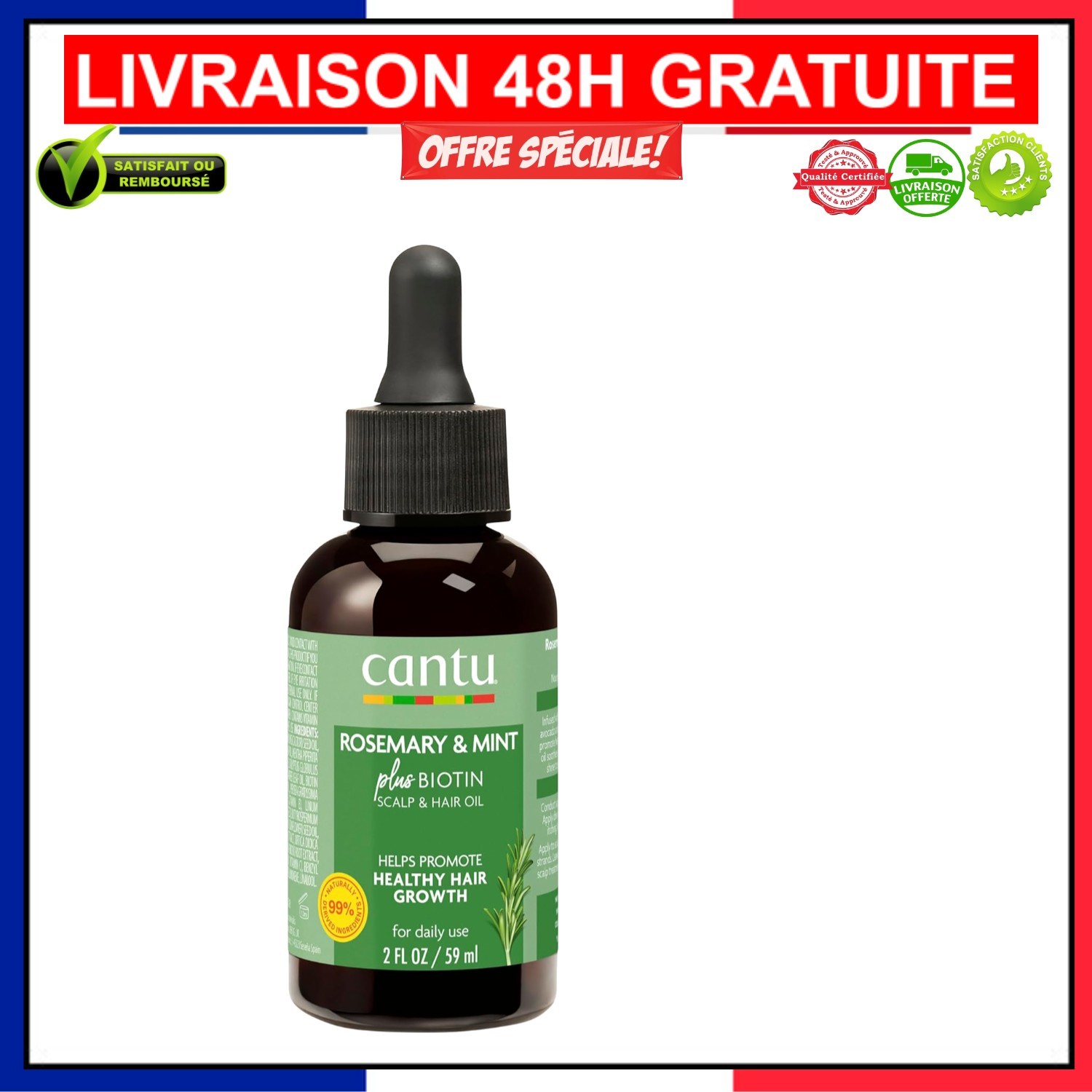 Huile Nourrissante Romarin et Menthe Cantu pour réparer les racines abîmées