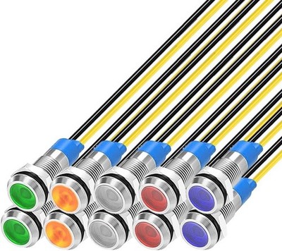 10Pcs 6mm 230V AC LED Metall Anzeigelampe Wasserdichte Signallampe (Grün Orange