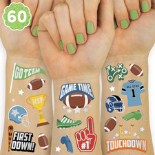 Football Temporary Tattoos - 60 Foil Styles | Sport Birthday Party, Touchdown Te