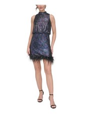 ELIZA J Womens Black Feathered Lined Sleeveless Short Cocktail Sheath Dress 8