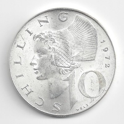 Österreich  Zweite Republik 10 Schilling 1972 SILBER  (569)