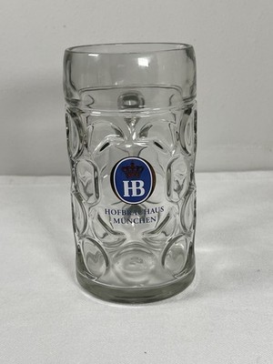 HB Hofbrauhaus Munchen 1- Liter 8  Dimpled Glass Beer Stein Masskrug Mug Germany