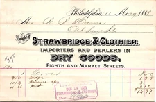 Strawbridge & Clothier Philadelphia PA 1888 Billhead Dry Goods