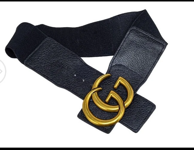 Cinturón elástico y imitación cuero moda para mujer cinturón de cintura de 3" de ancho con hebilla dorada Foto 2 de 3