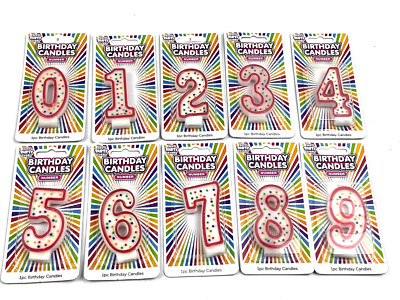 Birthday Party Candle Number 0-9 Multi Colored Candles Polka Numbers Celebration