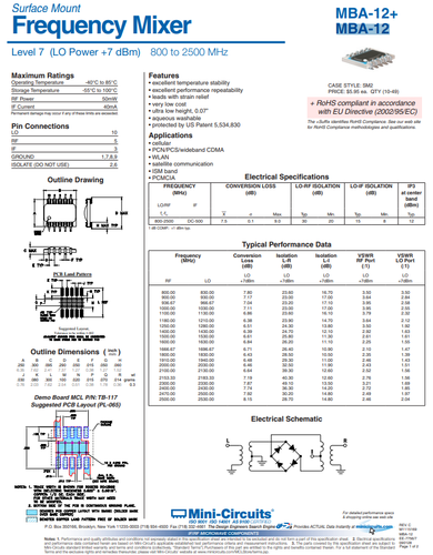 800-2500 MHz +7dBm LO Unidad IF DC-500 MHz Mezclador de RF equivalente Mini Circuitos MBA-12 - Imagen 3 de 3