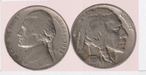 Rare Old 1938 Indian Head Buffalo & Jefferson Nickel US Coin Collection Lot #10