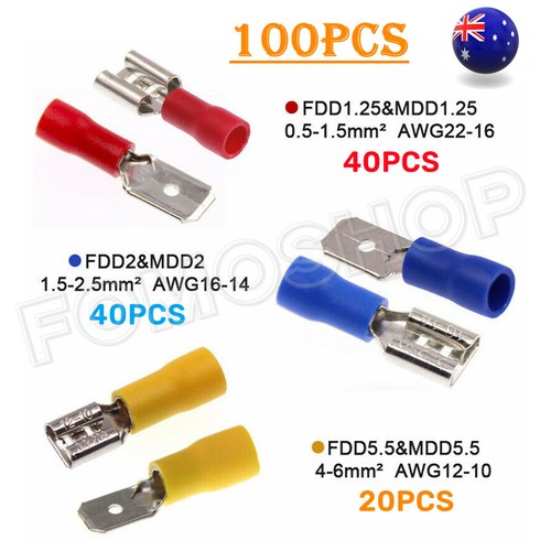 100pcs Insulated Spade Crimp Terminal Kit Cable Electrical Wire Splice Connector - Picture 19 of 26