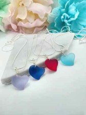 Valentines Gift Necklace Silver Sea Glass Heart Pendant Gold Snake Chain