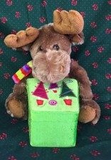 Dan Dee Collectors Christmas Moose w/Gift Box And Scarf Plush Stuffed Animal 9"