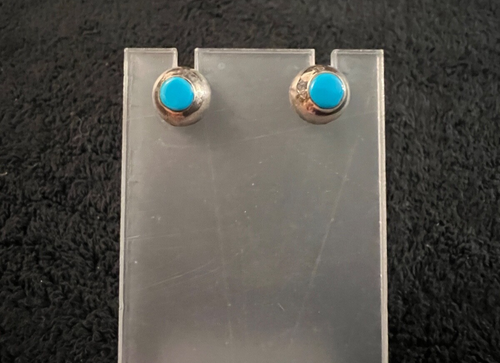 Vintage 925 Sterling Silver Turquoise Southwest Round Stud Earrings - Picture 2 of 6