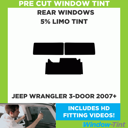 Front Cut Window Tinted for Jeep Wrangler 3-Door 2007 +5% Sedan Black Rear Film - Picture 2 of 10