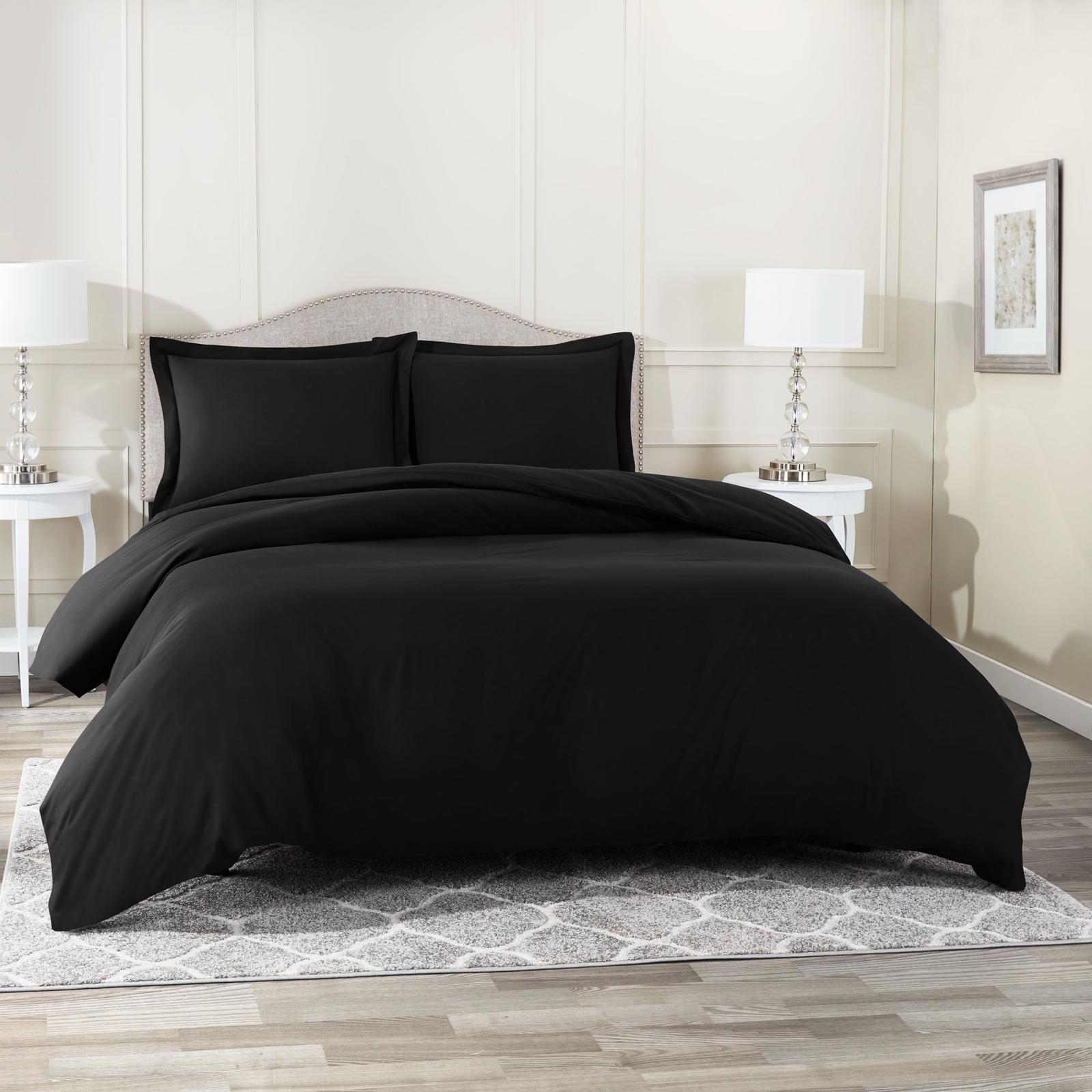 Duvet Cover Set Soft Brushed Comforter Cover W/Pillow Sham, Black - Queen-image