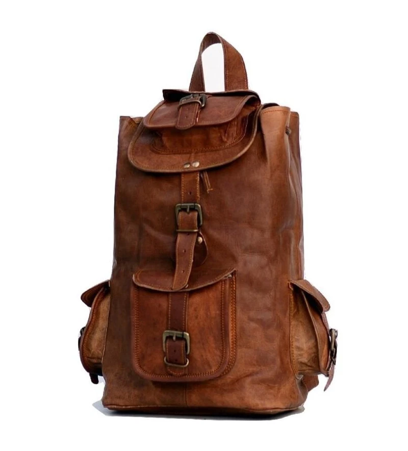 Leather Backpack Bag Genuine Vintage Rucksack Travel Men's Laptop Brown Large