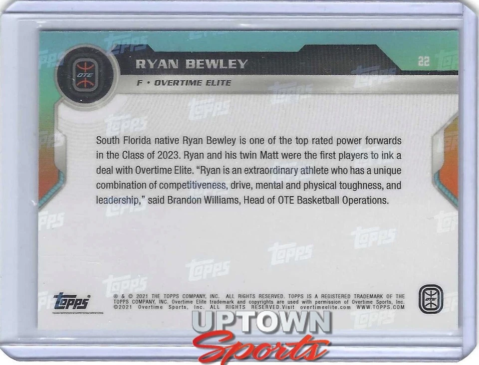 2021-22 Topps Now OTE Overtime Elite Basketball - RYAN BEWLEY- CARD #22 - Image 2 of 2