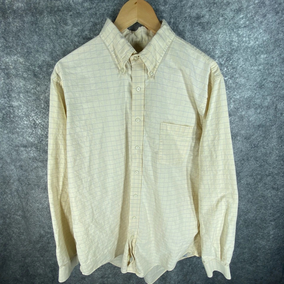Lands End Dress Shirt Men 16.5 Tall Yellow Window Pane Plaid All Cotton - Image 2 of 4