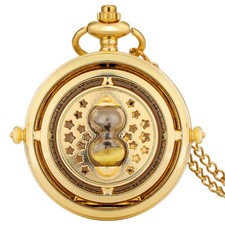 Luxury Yellow Gold Sandglass Design Unisex Quartz Pocket Watch Alloy FOB Chain