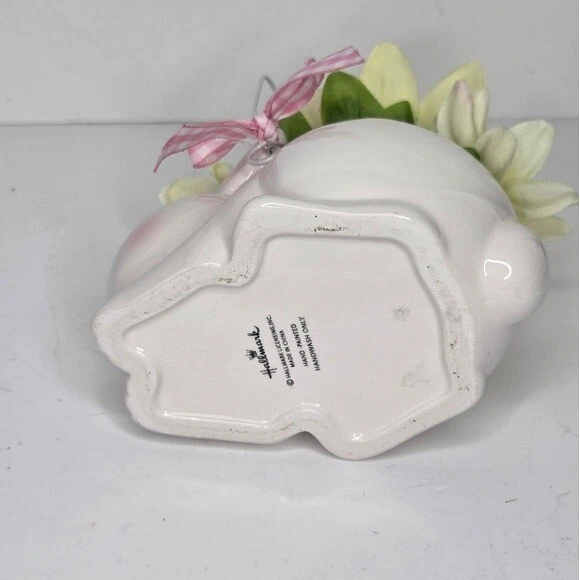 Florero jardinera de cerámica blanca Hallmark rosa guinga lazo de cinta a cuadros Foto 4 de 4