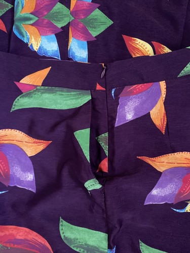 Farm Rio Palazzo Wide Leg Pants Medium Colorful Floral Tropical Purple Side Zip - Picture 7 of 13