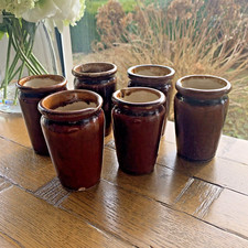 Collection of 6 Old Vintage Dairy Pots Cottagecore Home D&eacute;cor Stoneware