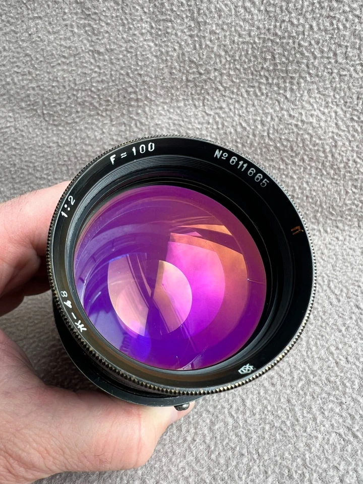 Soviet LOMO (2 / 100) lens OKS 1 - 100 - 1 J - 48 G - 48 Red "P" Mount M42 - Image 3 of 4